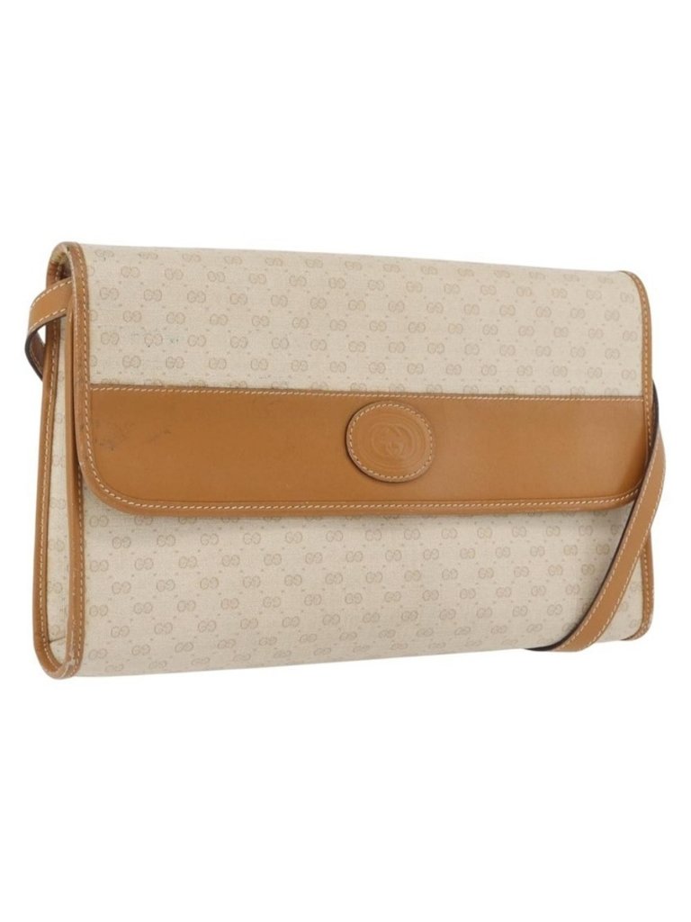 Authentic Gucci Micro Gg Supreme Shoulder Bag Pvc Ivory Gold 004 14 0264